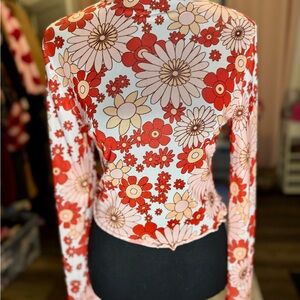 Floral Long Sleeve Top - Red and White